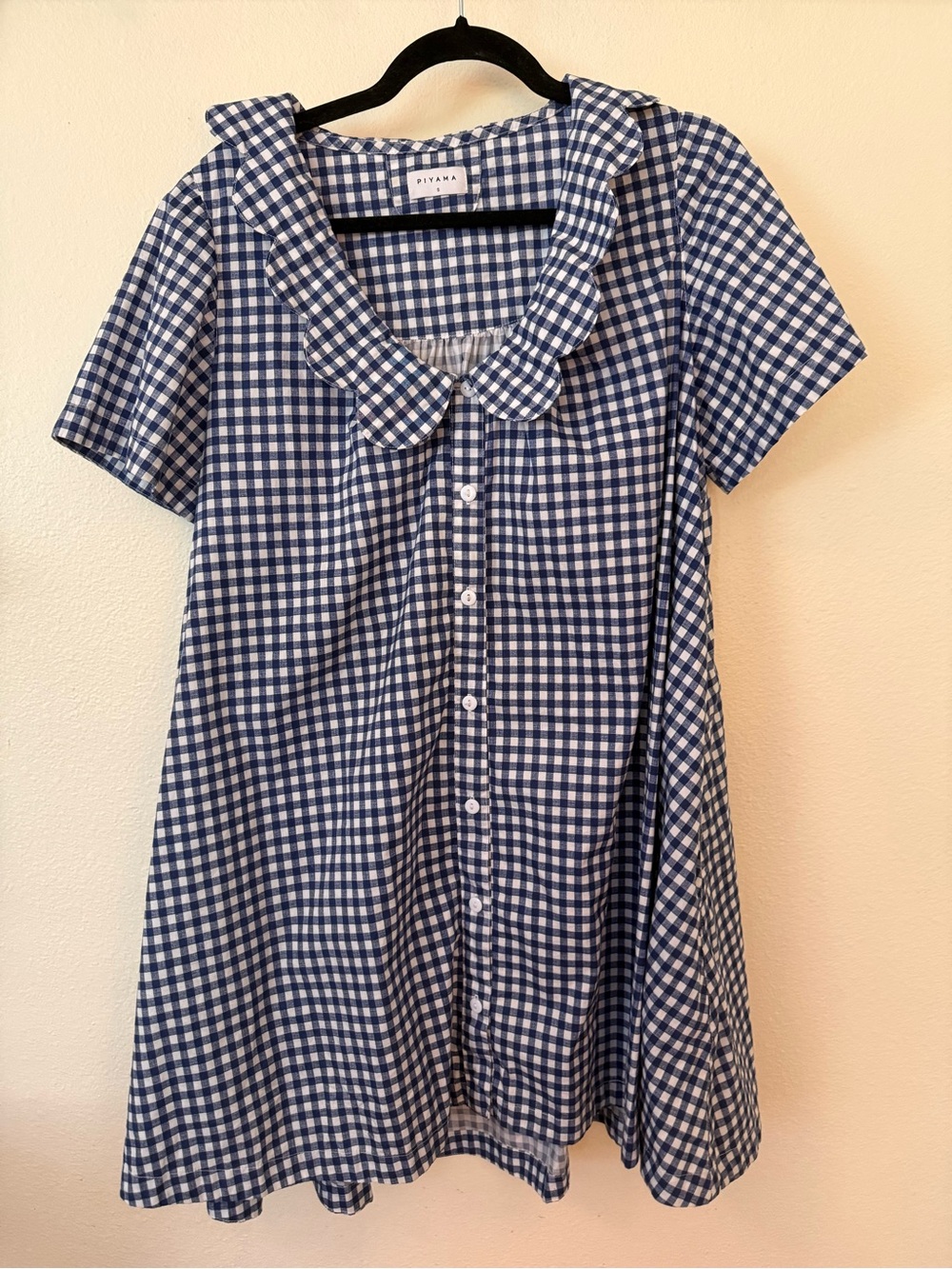 Piyama Blue Gingham Button-Front Dress with Peter Pan Collar - Picture 3 of 6